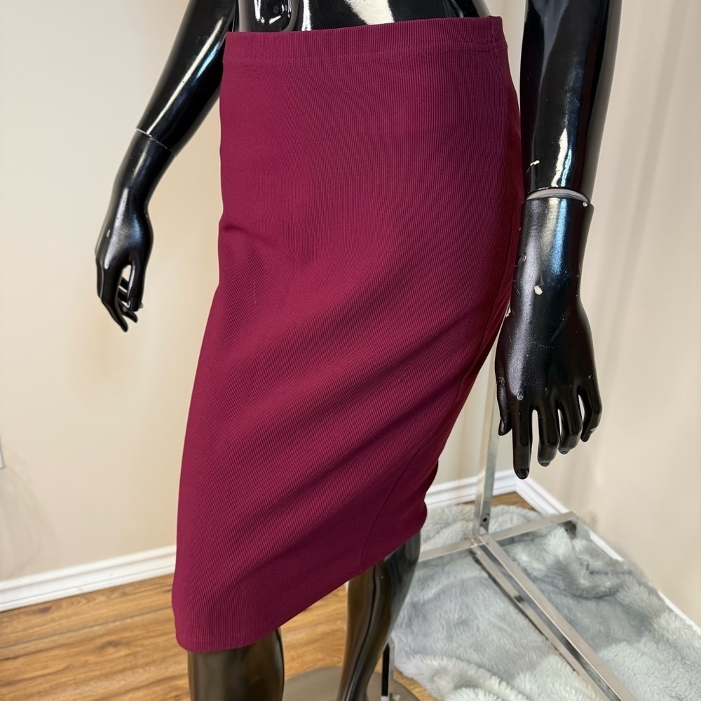 Forever 21 Ribbed Bodycon Midi Pencil Skirt Lg Burgundy Wine High Waist Stretch